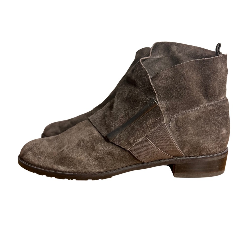 Stuart Weitzman Slouchy Suede Booties Size 7 Brown Ankle Boot Slip On Block Heel